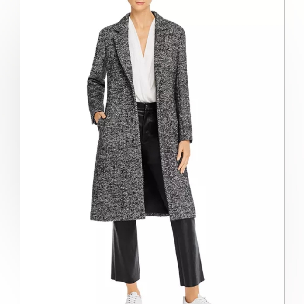 rag & bone Dani Italian Wool Herringbone Black White Long Coat